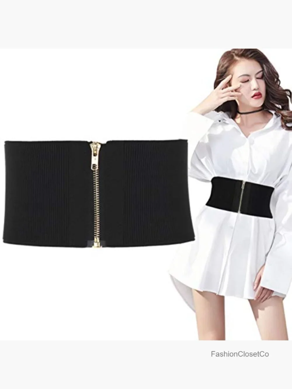 Elastic Cinch Stretch Fashion Waistband Vintage Dress Belt with Zipper
